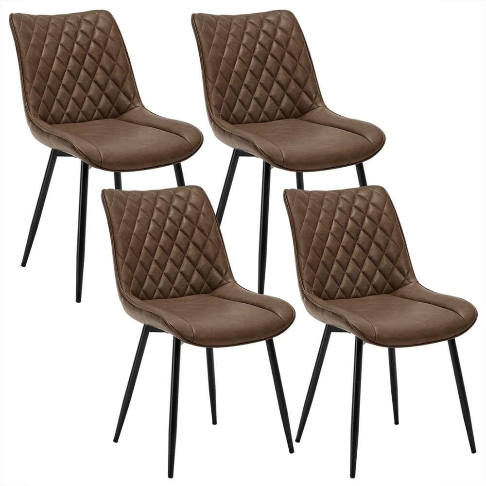 WOLTU 4 x Esszimmerstühle 4er Set Esszimmerstuhl Küchenstuhl Polsterstuhl Design Stuhl mit Rückenlehne, mit Sitzfläche aus Kunstleder, Gestell aus Metall, Antiklederoptik, Braun, BH210br-4 Bild 1