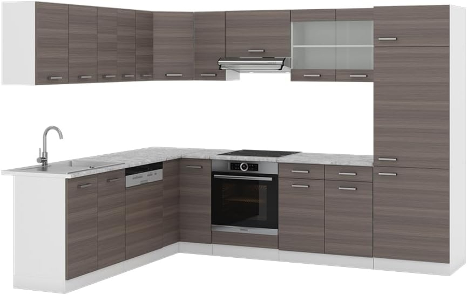 Eckküche R-Line Edelgrau/Weiß 287 x 46 cm ohne Arbeitsplatte Vicco Bild 1