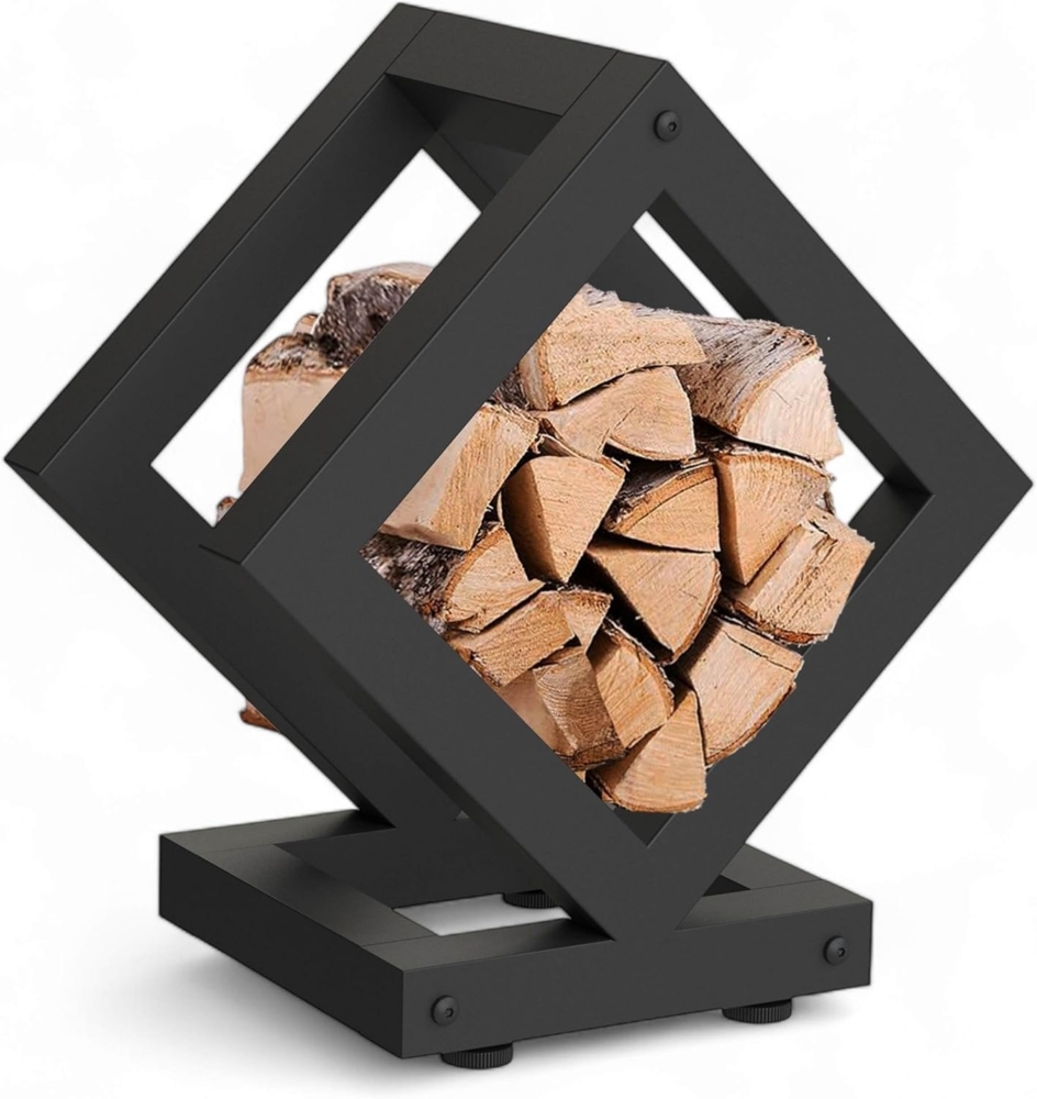 DanDiBo Kaminholzregal Innen Metall Schwarz Würfel Quadratisch 96606 Brennholzregal Holzaufbewahrung Kaminholzständer Feuerholzregal Bild 1