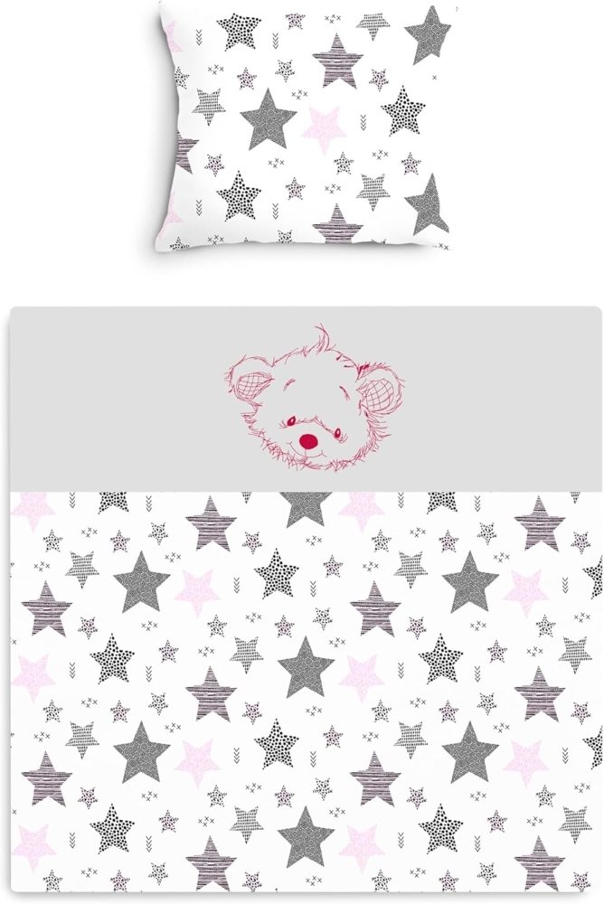 Amilian Babybettwäsche Kinderwagenset - 2tlg. Kinderbettwäsche - 80x80cm + 35x40cm, 100% Baumwolle, 2 teilig, Bettwäscheset für Kinderwagen, Wiege, Babybett - Baby Bettwäsche Bild 1