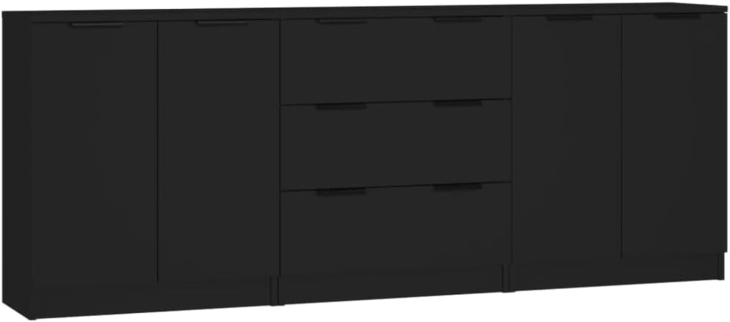 vidaXL 3-tlg. Sideboard-Set, Holzwerkstoff Schwarz Bild 1