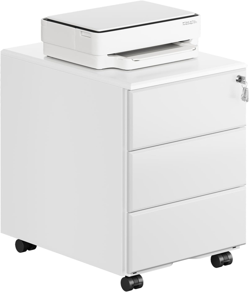 Woltu Rollcontainer, Metall Mobiler Aktenschrank Büroschrank mit 3 Schubladen Bild 1