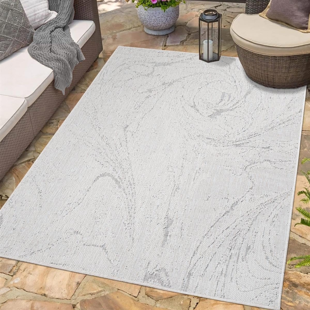 carpet city In- & Outdoor-Teppich Creme-Weiß, Grau - Wendeteppich - 160x230 cm - Abstrakt-Meliert - Wetterbeständig für Balkon, Terrasse - Teppiche Modern Indoor Wohnzimmer, Küche Bild 1