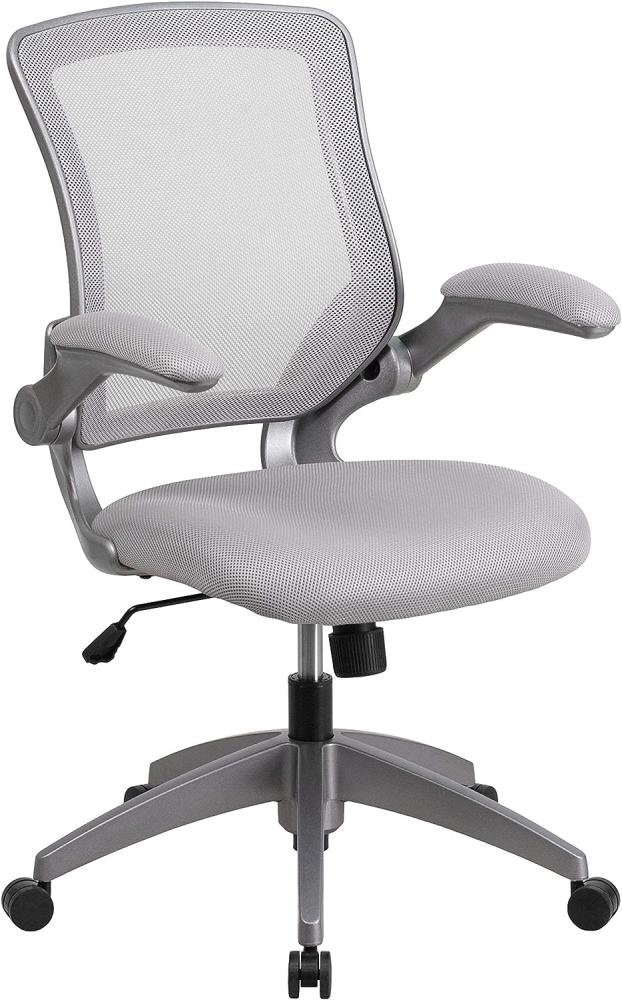 Flash Furniture Bürostuhl mit mittelhoher Rückenlehne – Ergonomischer Schreibtischstuhl mit hochklappbaren Armlehnen und Netzstoff – Perfekt für Home Office oder Büro – Grau Bild 1