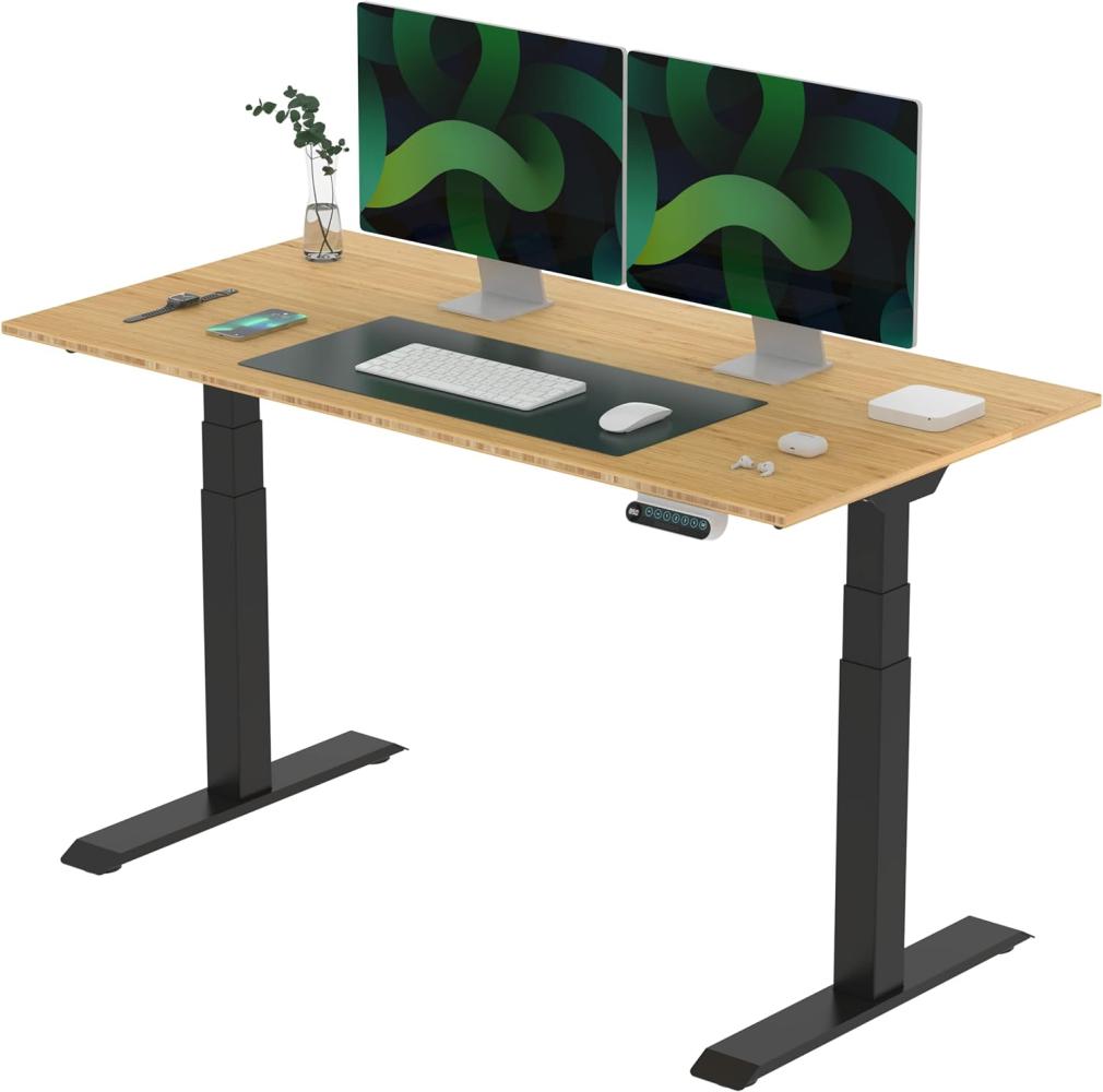 Flexispot E6 Elektrisch höhenverstellbarer Schreibtisch | Ergonomischer Steh-Sitz Tisch mit Memory Funktion | Beugt Rückenschmerzen vor & Macht produktiver (Bamboo, Gestell Schwarz, 140x70 cm) Bild 1