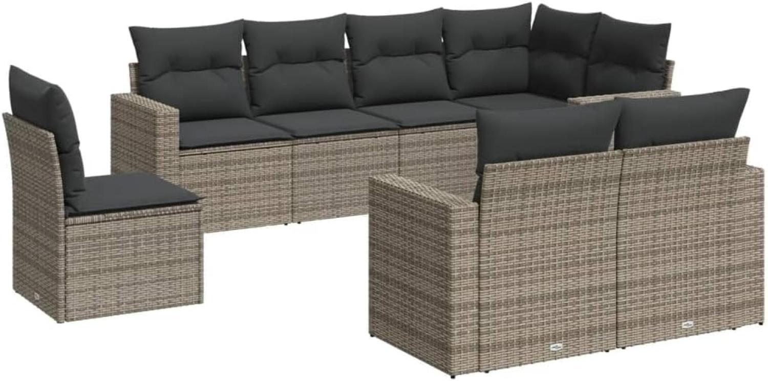 vidaXL 8-tlg. Garten-Sofagarnitur mit Kissen Grau Poly Rattan 3251577 Bild 1