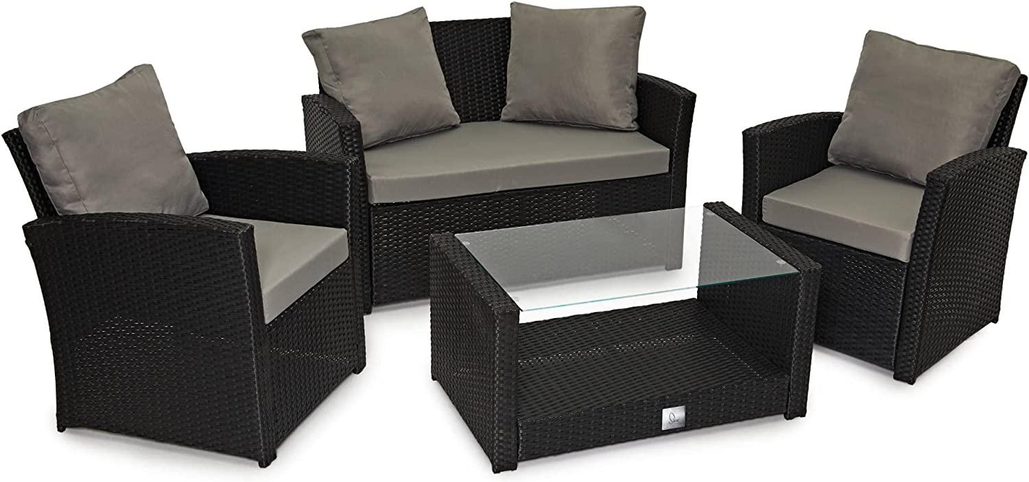 SVITA ROMA Polyrattan Lounge Rattan Garten Möbel Set Essgruppe mit Tisch Schwarz Bild 1