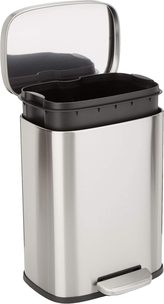 AmazonBasics Rechteckiger, sanft schließender Mülleimer, 12 l, satiniert Nickelfarben Bild 1