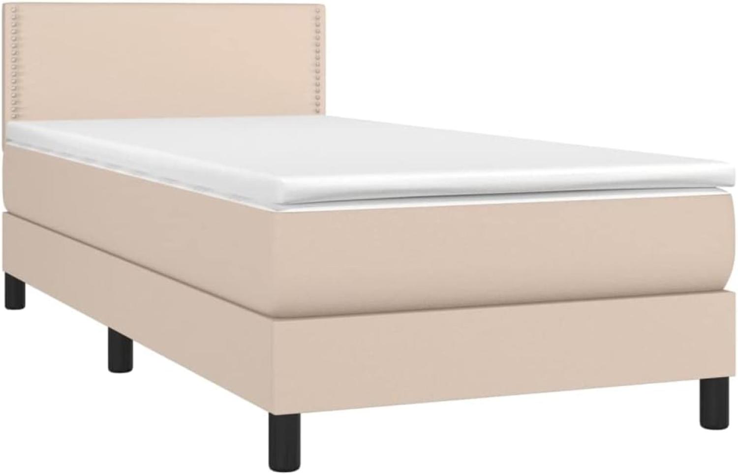 vidaXL Boxspringbett mit Matratze & LED Kunstleder Braun 90 x 200 cm, Härtegrad: H2 [3134146] Bild 1