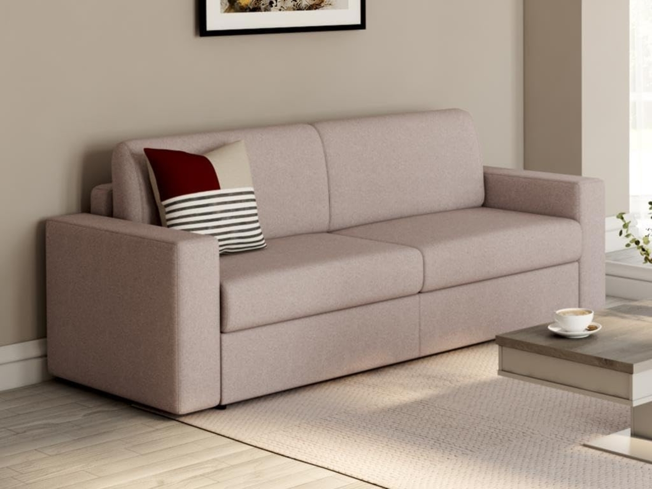 Vente-unique - Sofa - 3-Sitzer - Mit Matratze - Stoff - Beige - COGLIO Bild 1