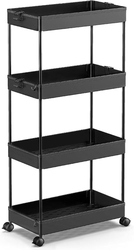 SPACEKEEPER Küchenwagen mit 4 Ebenen, Rollwagen Nischenregal auf Rollen, platzsparendes Badregal und Küchenregal für Küche Büro Bad, 40 x 22 x 86 cm, Schwarz Bild 1