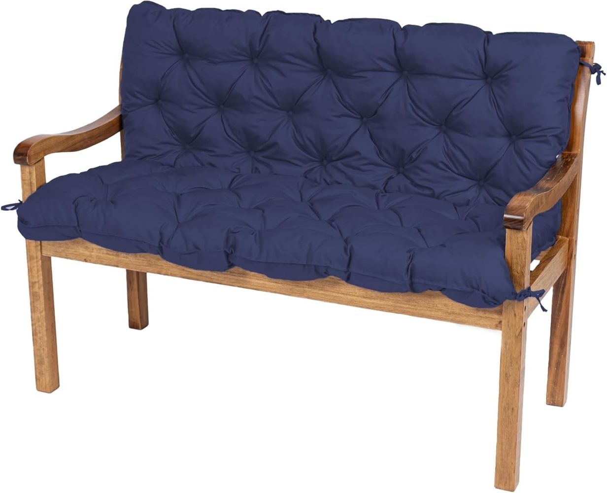 TexDeko® Garden Gartenbankauflage mit Rückenlehne wasserabweisend UV - beständig Bankauflage In- & Outdoor Sitzkissen und Rückenkissen Hollywoodschaukel Sitzpolster (150 x 50 x 50 cm Dunkelblau) Bild 1