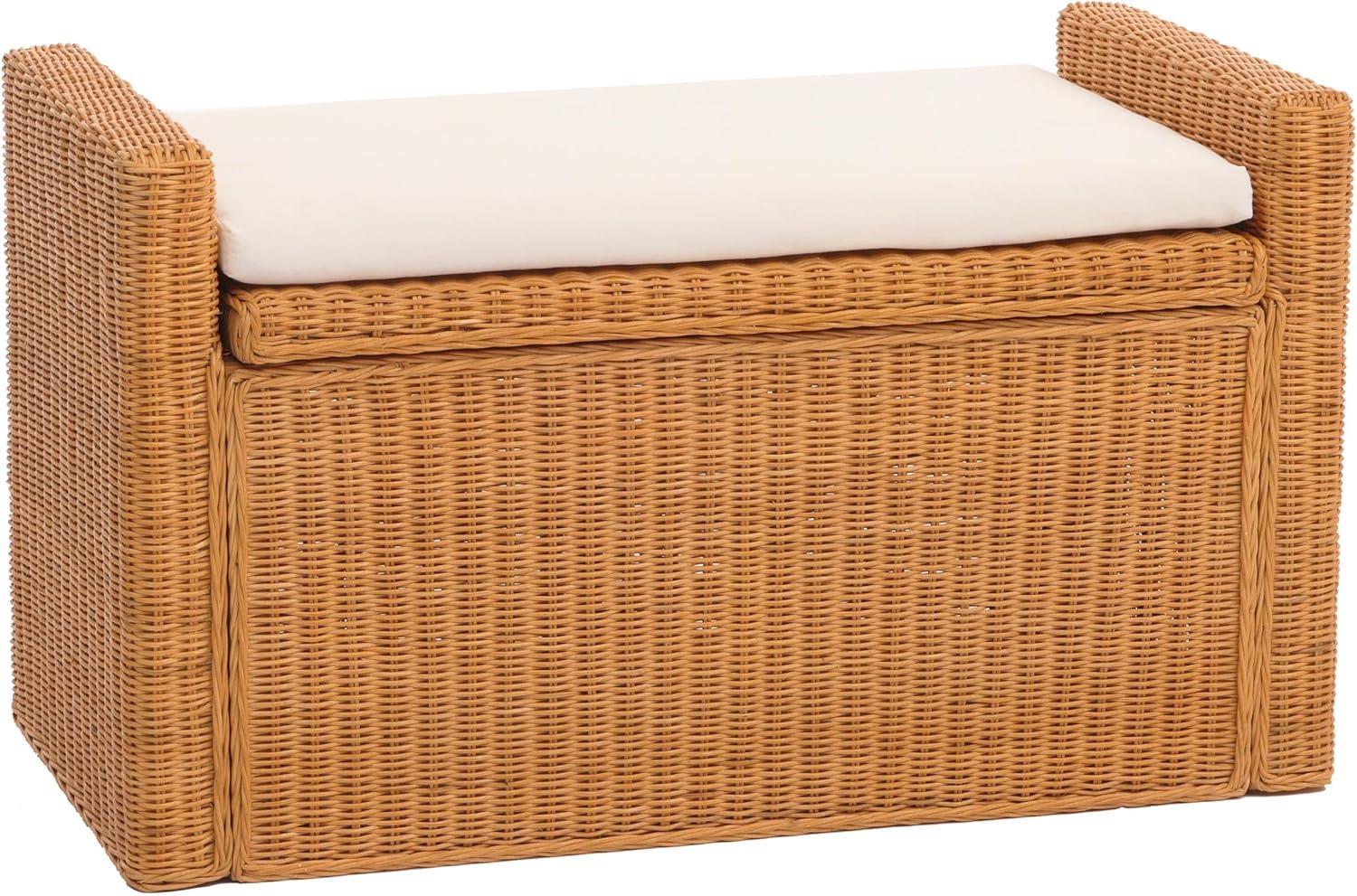 Aufbewahrungstruhe M92, Truhe Sitzbank Garderobenbank, Kissen Kubu Rattan 88cm ~ honigfarben Bild 1