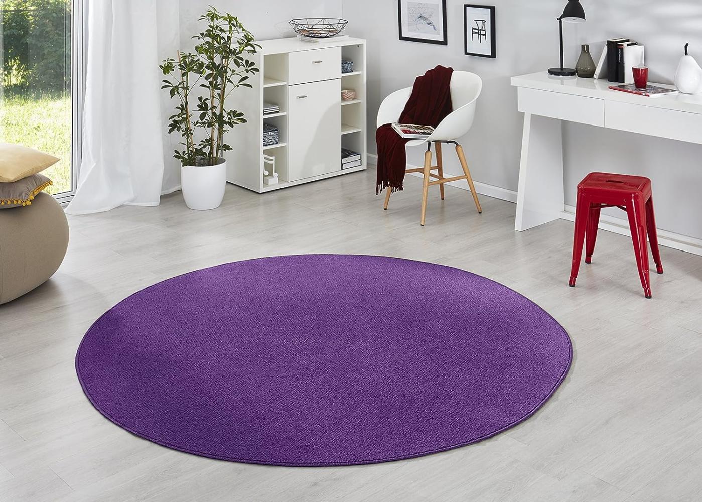 Runder Kurzflor Teppich Uni Fancy rund - violett - 200 cm Durchmesser Bild 1