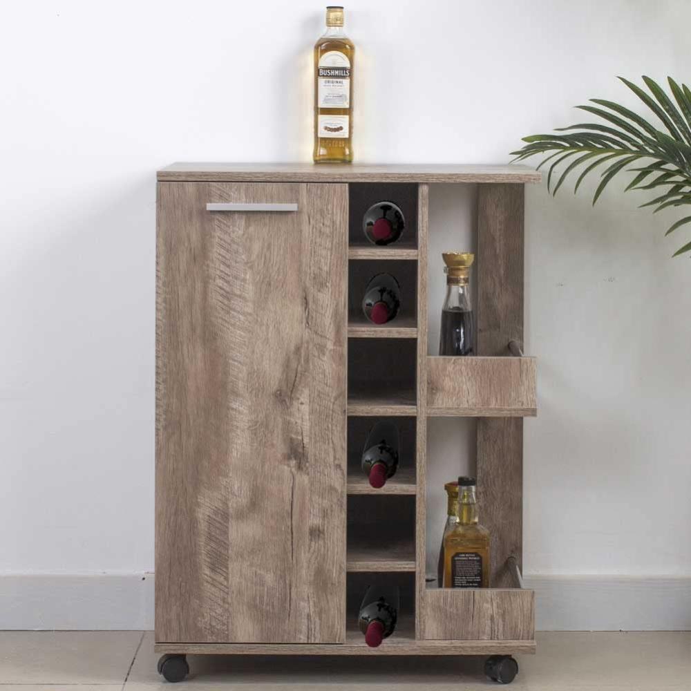 BAKAJI Mobile Bar Weinregal Weinflaschen Holz Keller 6-Sitzer Kelch Taupe, Holzwerkstoff, 60x37x82cm Bild 1