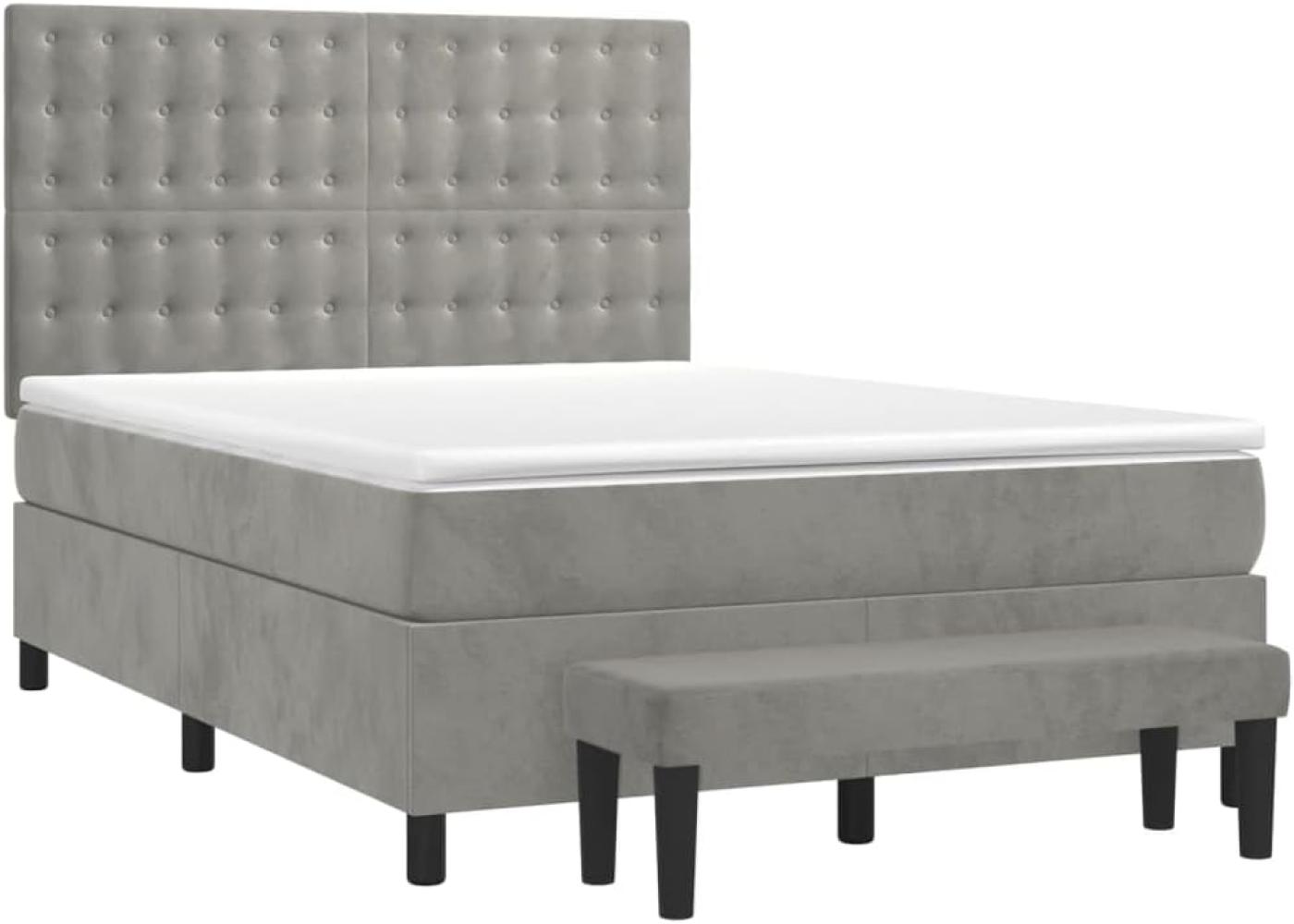 vidaXL Boxspringbett mit Matratze Hellgrau 140x190 cm Samt 3138079 Bild 1