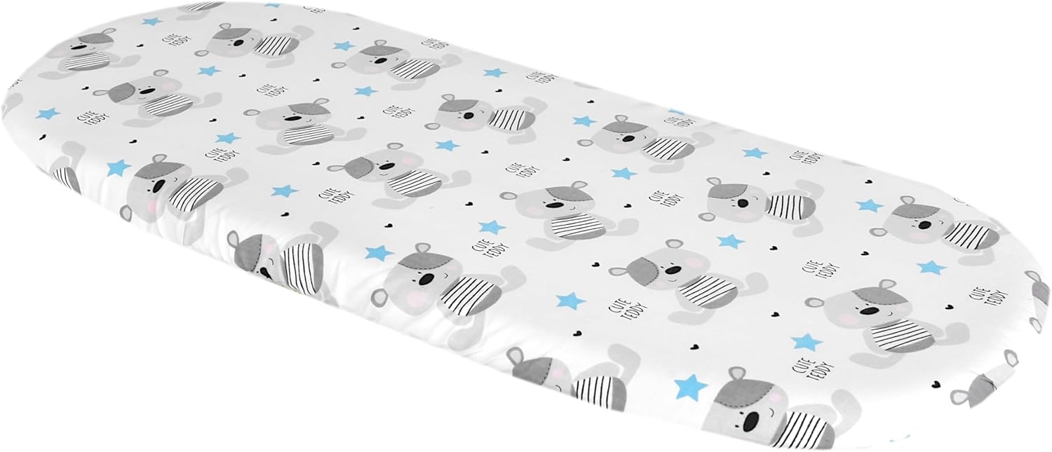 Medi Partners Baby Spannbettlaken Kinderwagen Laken 86x40 Bettlaken Stubenwagen - 100% Baumwolle Fitted Sheet für Beistellbett Babybett Bezug (Teddybär mit hellblauen) Bild 1