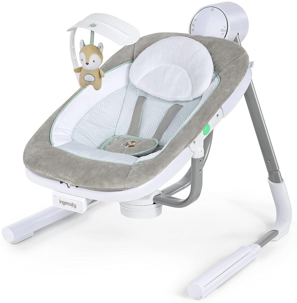 Ingenuity, AnyWay Sway Ray, tragbare Babyschaukel & Babywippe mit Vibrationen, Spielbogen, 16 Melodien, 2 Naturgeräusche, 180° Sitz, 3 Schaukelrichtungen, USB Kabel, ab der Geburt bis 9kg Bild 1