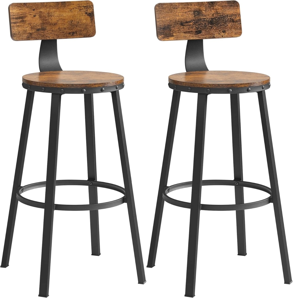VASAGLE Barhocker, 4er Set, Barstühle, Küchenstühle mit stabilem Metallgestell, Sitzhöhe 73,2 cm, einfache Montage, Industrie-Design, vintagebraun-schwarz Bild 1