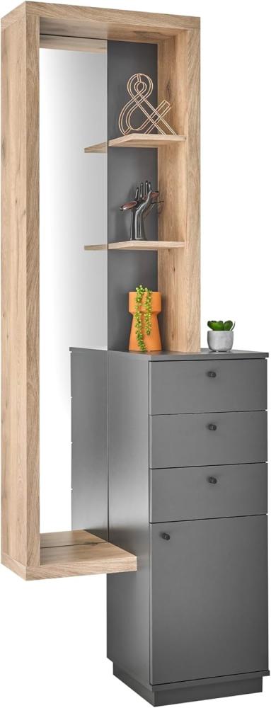 Stella Trading Wandgarderobe Flurgarderoben Set in Viking Oak Optik, Anthrazit-Moderne Garderobe mit Spiegel für Ihren Eingangsbereich, Frame 4 Bild 1