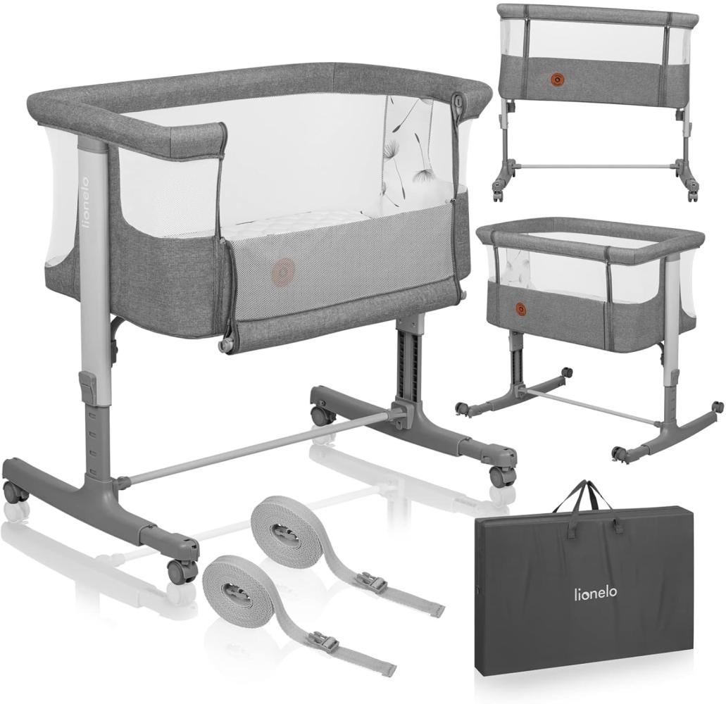 Lionelo Aurora 3 in 1 Babybett bis 9 kg, Beistellbett, Wiege, Höhenverstellug und Einstellung der Neigung der Matratze, 4 Räder mit Bremse Ergonomische Matratze Tasche Bild 1