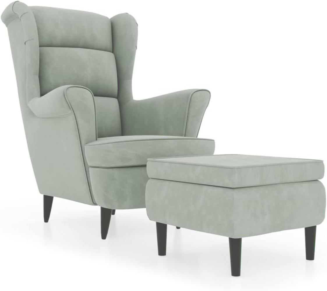 vidaXL Ohrensessel mit Hocker Hellgrau Samt 3115931 Bild 1