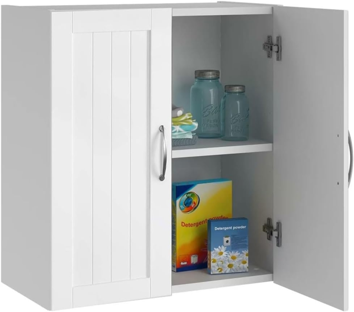 Shally Dogan Hängeschrank für Badezimmer an der Wand, Hängeschrank aus Holz mit Zwei Türen und 1 verstellbaren Regalboden, geräumiger und robuster Wandschrank, Maße 59,5 x 31 x 59,5 cm Bild 1