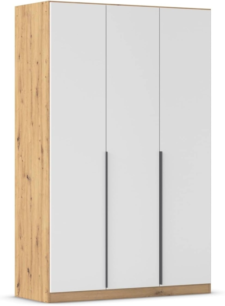 Rauch Möbel Alabama, Kleiderschrank, Garderobe, 3-türig, Zubehör Premium, 2 Kleiderstangen, 5 Einlegeböden, Schubladeneinsatz, Farbe Weiß/Eiche Artisan, Holz, Griff Grau metallic, 136 x 210 x 54 cm Bild 1