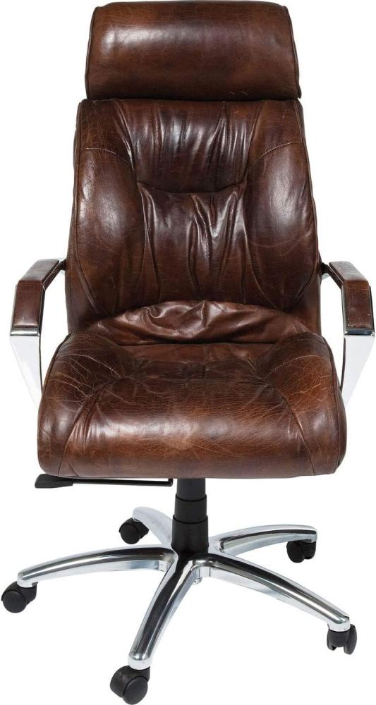 Kare Design Bürodrehstuhl Cigar Lounge, moderner Schreibtischstuhl mit Armlehnen, bequemer, stabiler Retro-Echtlederdrehsessel im Vintage-Design, Höhenverstellbar, Braun (H/B/T) 113 x 62 x 70 cm Bild 1