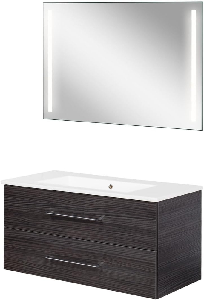 FACKELMANN B.PERFEKT Waschtisch Set mit Spiegel 103 cm breit, Anthrazit, Waschbecken Keramik Weiß Bild 1