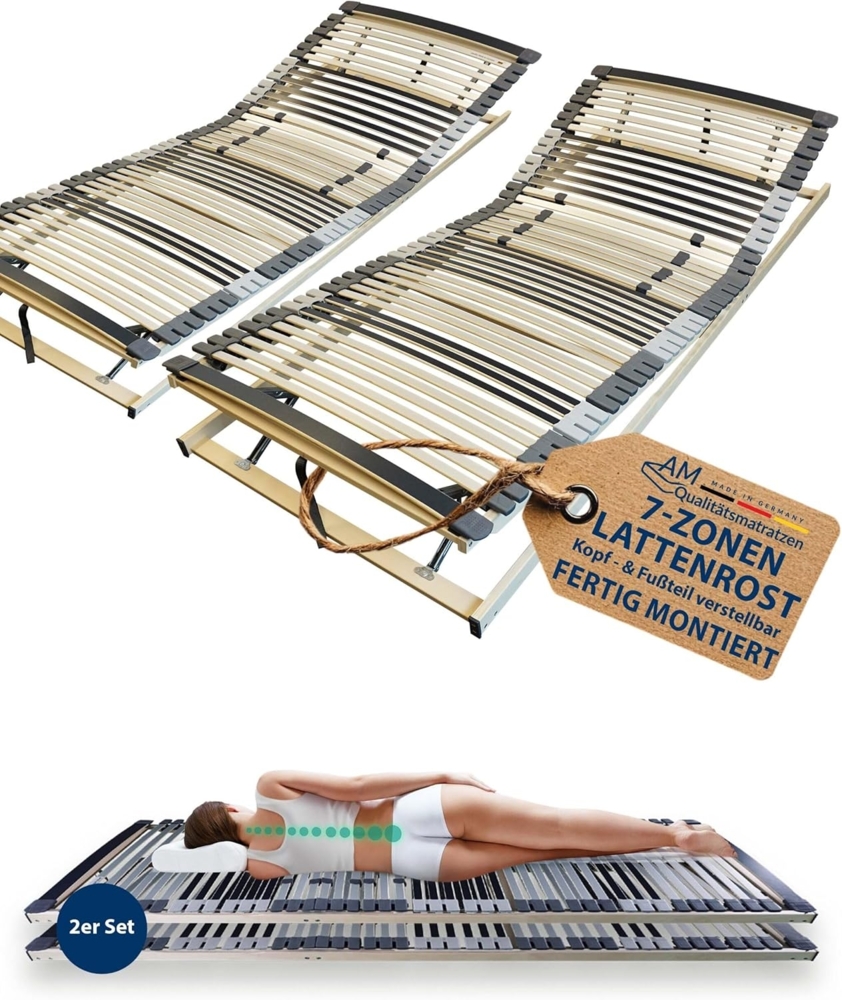 2x Ergonomischer Lattenrost 80x190 cm verstellbar - Lattenrost Set KV - 7-Zonen Lattenrost 80x190 cm Doppelpack - fertig montiert - 44 Leisten - Kopf- und Fußteil verstellbar - 2er Set - 80/190 Bild 1