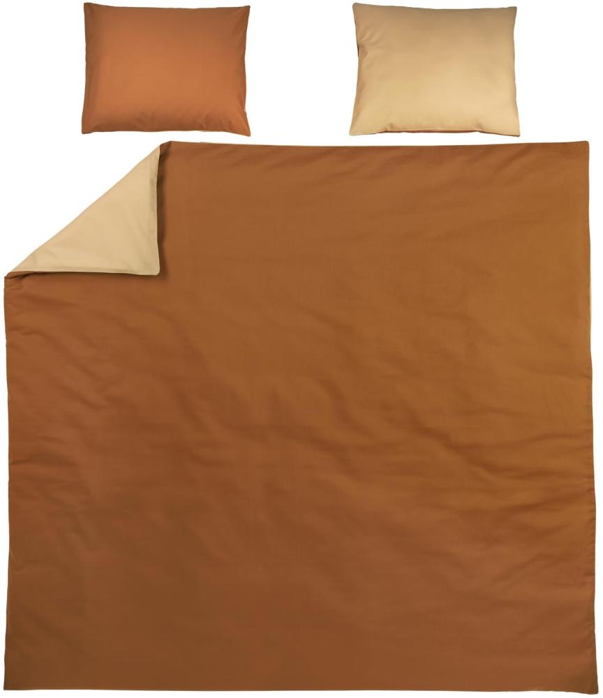 Meyco Home Uni Bettwäsche Doppelbett (Baumwolle, atmungsaktives Material, einfache Pflege, praktischer Einschlagstreifen, Maße: 240 x 200/220 cm), Camel/Warmer Sand Bild 1