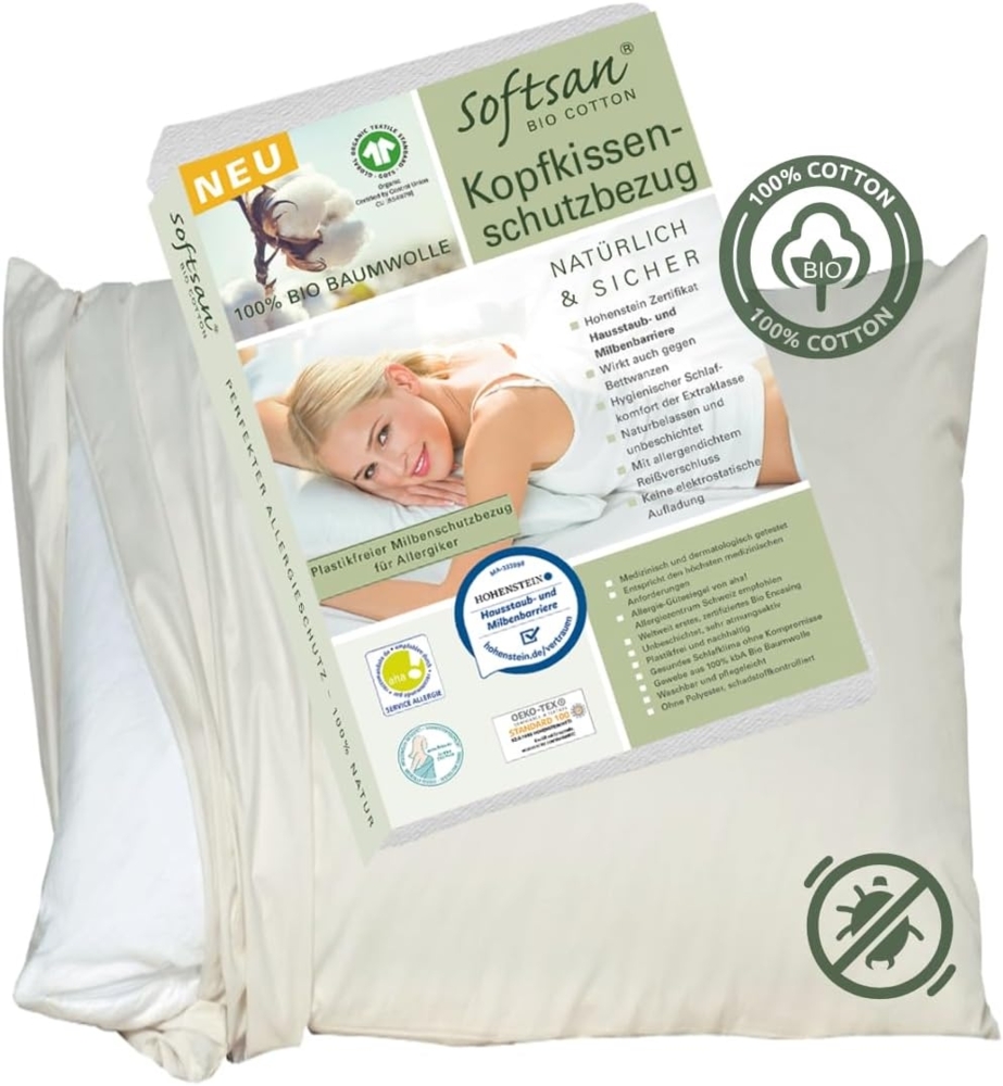 Encasing Bio Cotton Softsan, Milbenschutzbezug für Kissen Bild 1