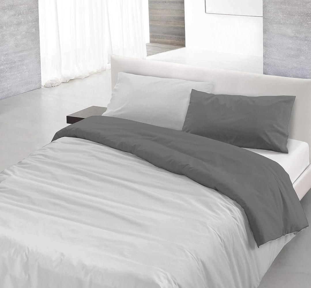 Italian Bed Linen Natural Color Doubleface Bettbezug, 100% Baumwolle, Turteltaube/Creme, Doppelte Bild 1