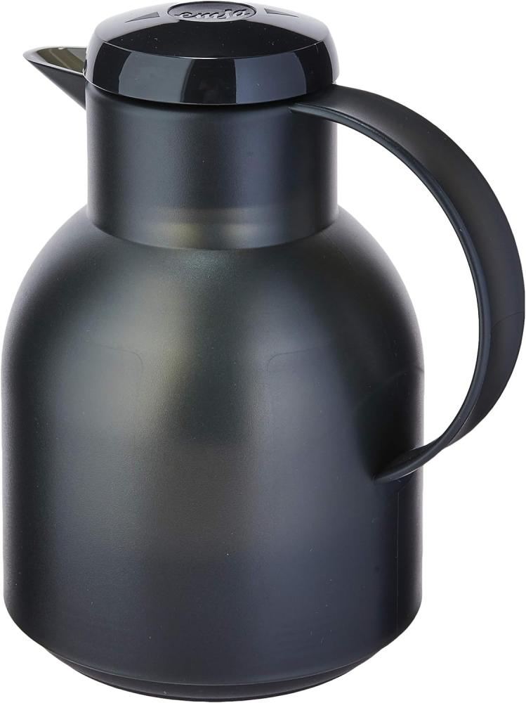 Emsa Samba Isolierkanne 504235 | 1 Liter | Quick Press Verschluss | 100% dicht | 12h heiß, 24h kalt | Schwarz Transluzent Bild 1