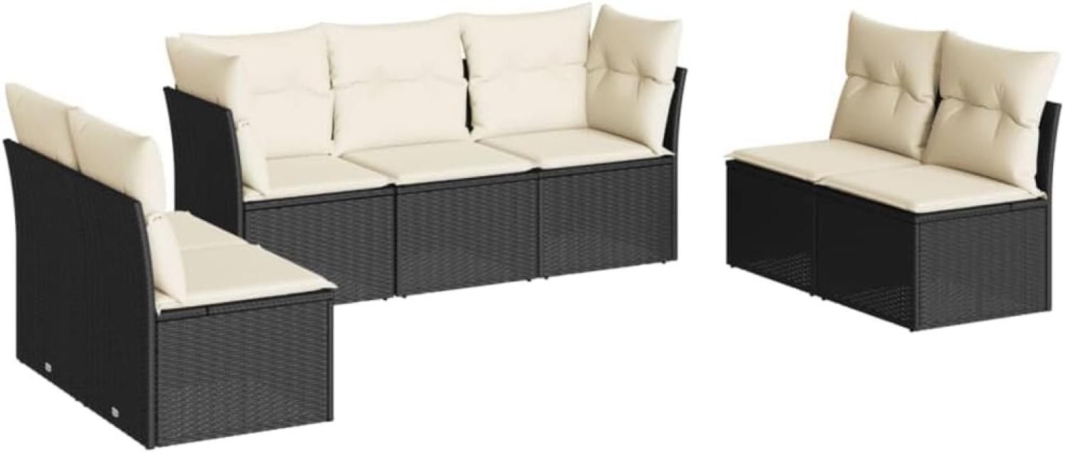 vidaXL 7-tlg. Garten-Sofagarnitur mit Kissen Schwarz Poly Rattan 3249245 Bild 1