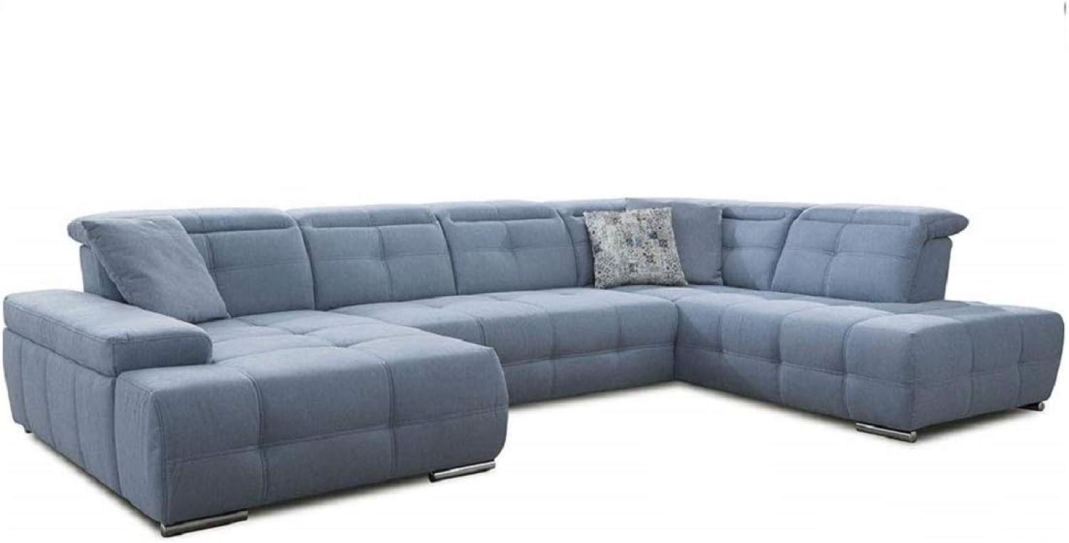 Cavadore Wohnlandschaft Mistrel mit verstellbaren Kopfteilen / U-Form Sofa mit leichter Fleckentfernung dank Soft Clean / Geeignet für Haushalte mit Kindern, Haustieren /343 x 77 x 228 / blau Bild 1