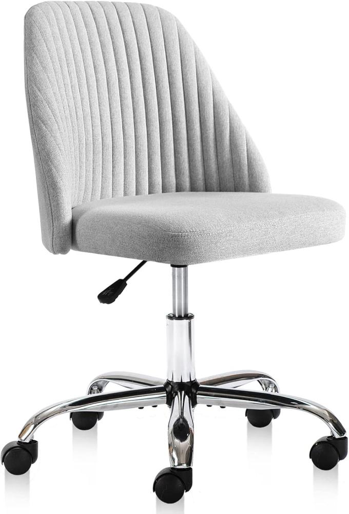 Sweetcrispy Armless Office Chair Niedlicher, moderner Stoff, Heimbüro, Schreibtischstühle mit Rollen, Verstellbarer Drehstuhl, Computer-Schminkstuhl für kleine Räume, Metall, Grau, 17 in Bild 1