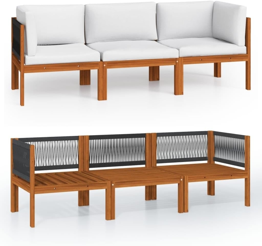 vidaXL 3-Sitzer-Gartensofa mit Kissen Holz Akazie & Seil 3057883 Bild 1