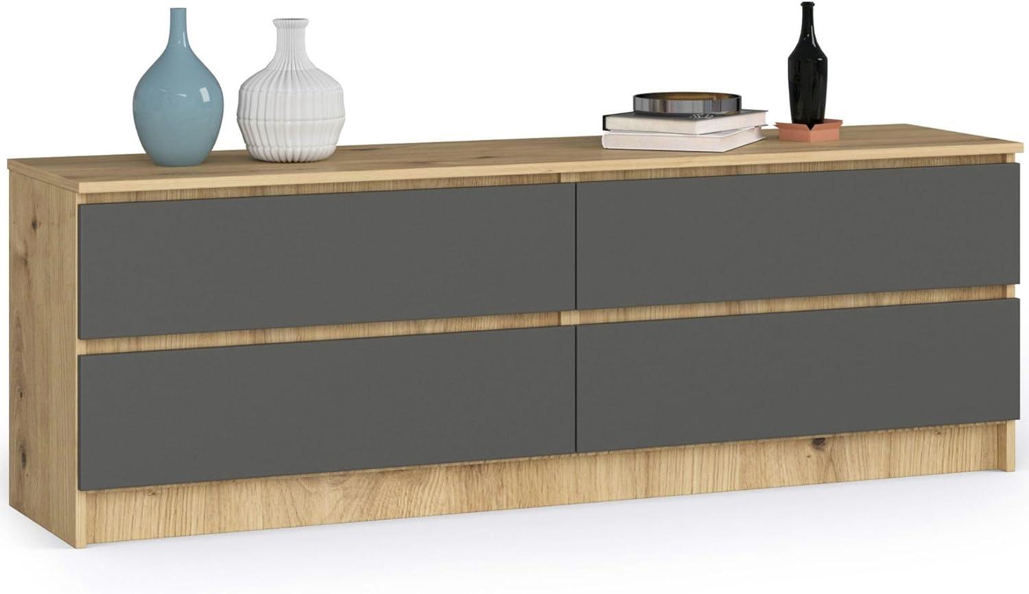 AKORD Kommode K 160 cm | 4 Schubladen | Stehmöbel für Wohnzimmer Schlafzimmer Arbeitszimmer | Edles Design | Schichtstoffplatte 16mm | Farbe Artisan Oak/Graphite Grey Bild 1