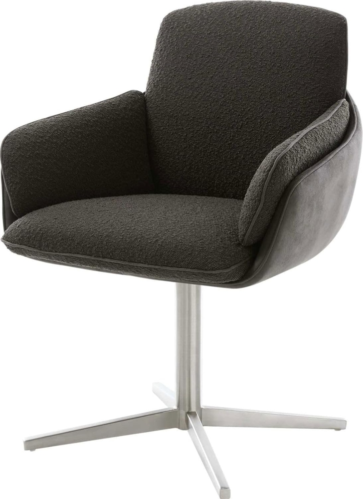 Drehstuhl Luan-Flex mit Armlehnen Materialmix Schwarz Fußkreuz Edelstahl 360° drehbar Bild 1