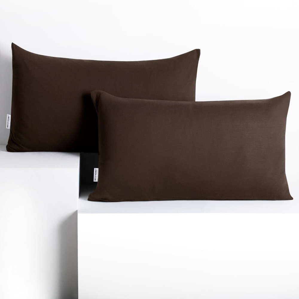 DecoKing 2 Kissenbezüge 50x60 cm Jersey Baumwolle Reißverschluss braun Amber Bild 1
