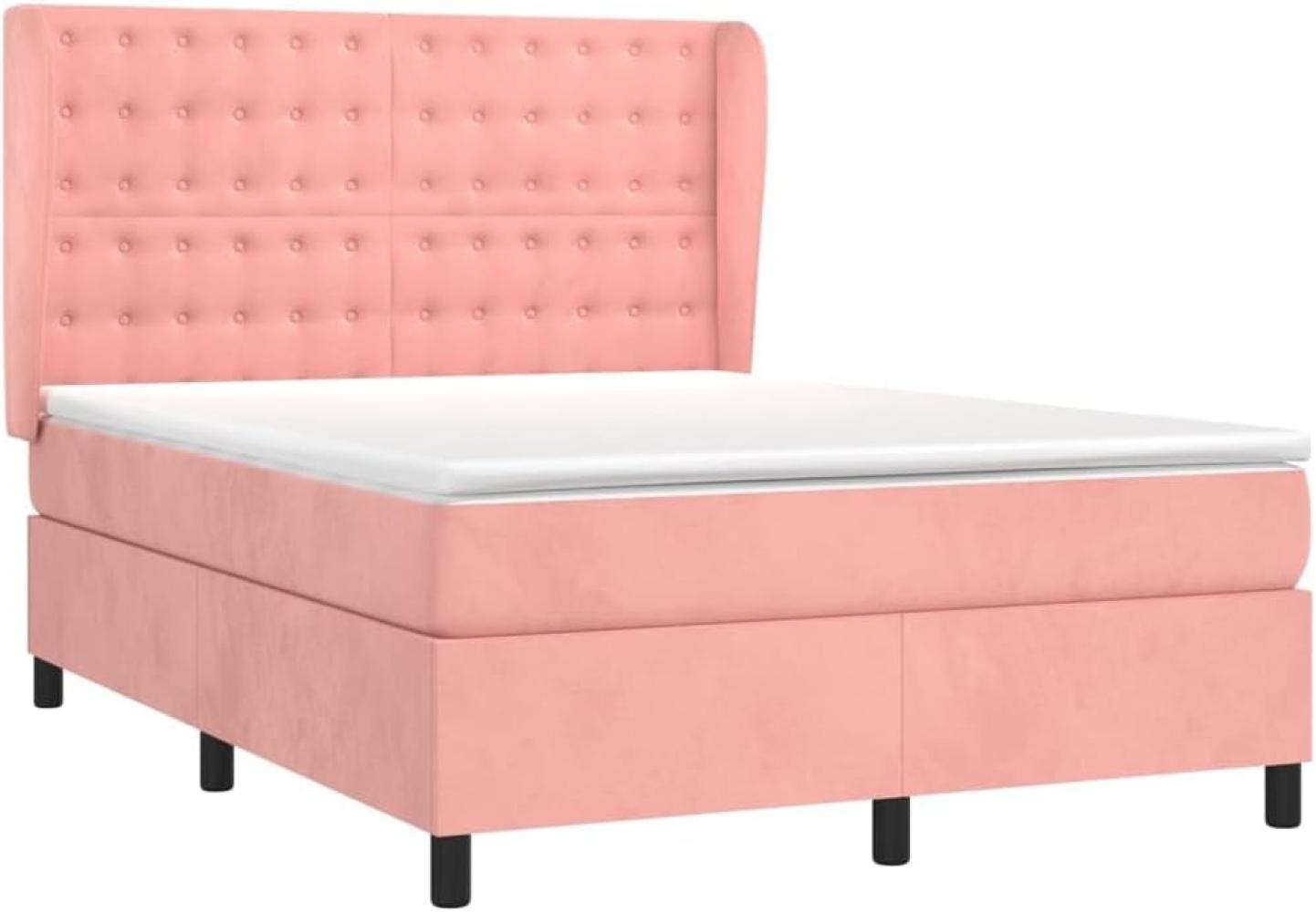 vidaXL Boxspringbett mit Matratze Rosa 140x190 cm Samt 3129452 Bild 1