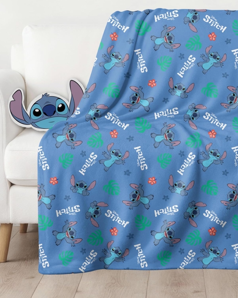 Kinderdecke Lilo & Stitch Fleece Set, Kuscheldecke und Kissen, Disney, MTOnlinehandel, Geschenkidee für Mädchen und Jungen blau/ Violett Bild 1