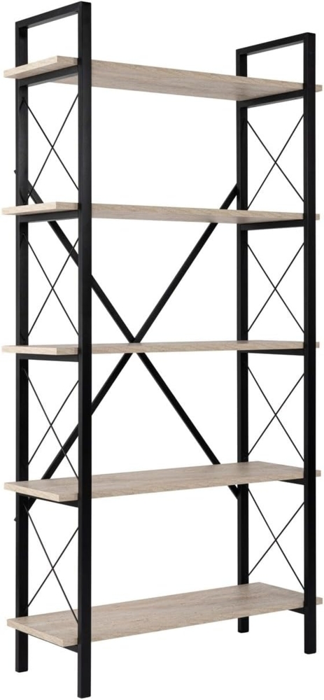 Bücherregal, 'Elysian', 180 x 33,5 x 90, Travertin, Schwarz Bild 1