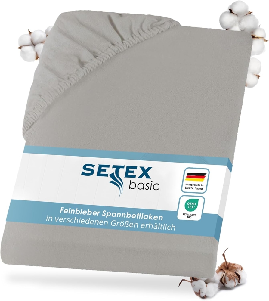 SETEX Feinbiber Spannbettlaken, 90x200 cm großes Spannbetttuch, 100 % Baumwolle, Bettlaken in Silber Bild 1