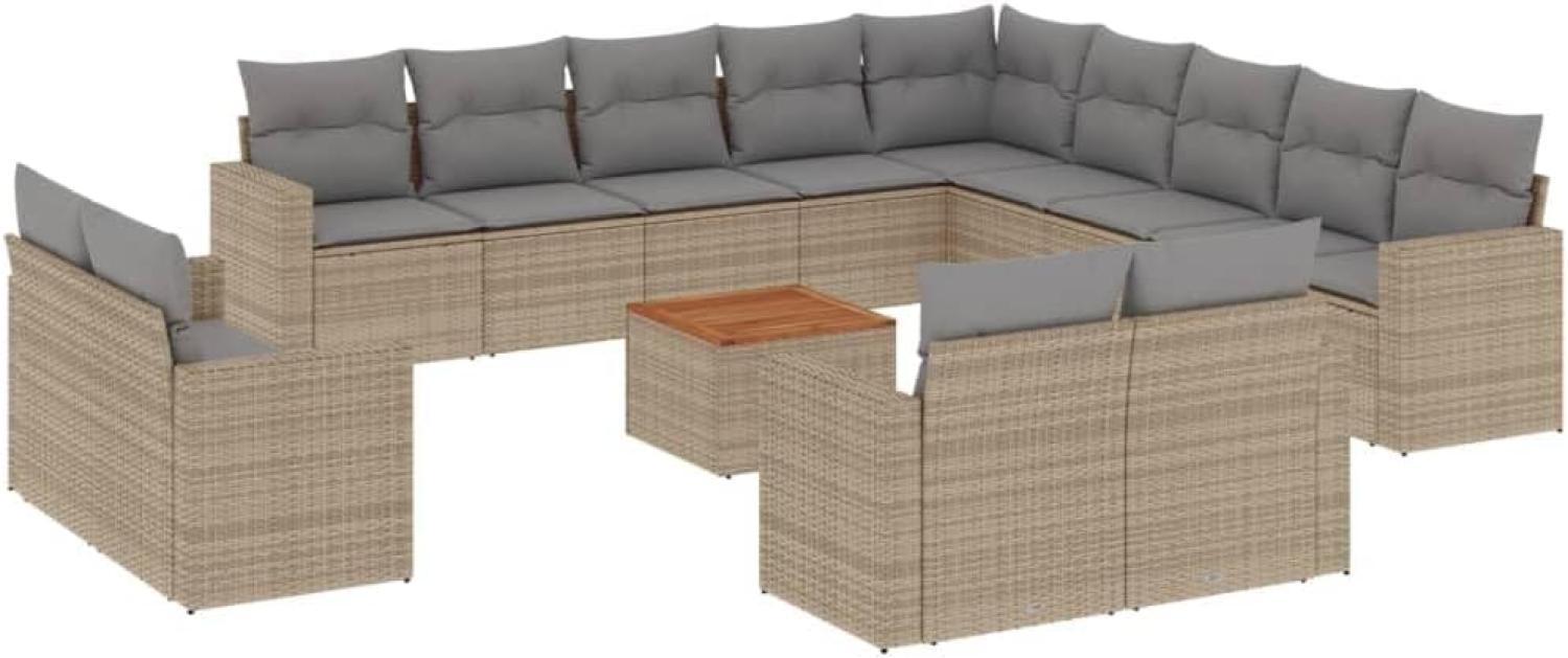 vidaXL 14-tlg. Garten-Sofagarnitur mit Kissen Beige Poly Rattan 3224400 Bild 1