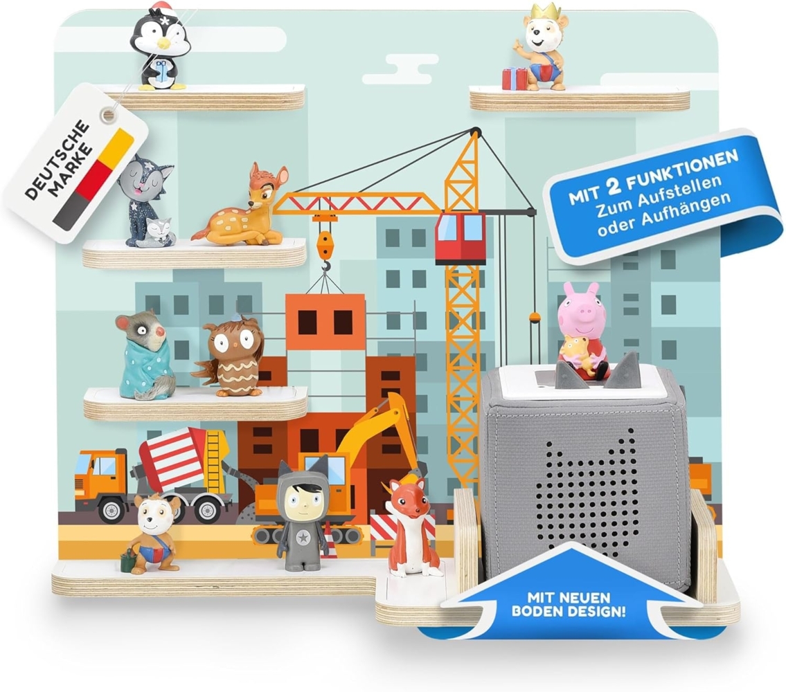 stadtecken Kinder Regal für Musikbox I Geeignet für die Toniebox und ca. 50 Tonies I Perfekte Aufbewahrung für Kinderzimmer I zum Aufstellen oder Aufhängen (Baustelle, Mittel) Bild 1