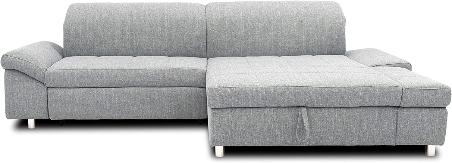 DOMO Collection Mika Ecksofa, Sofa mit Schlaffunktion und Bettkasten in L-Form, Schlafsofa mit Rücken- und Armlehnfunktion, 260 x 178 x 80 cm, Polsterecke in grau Bild 1