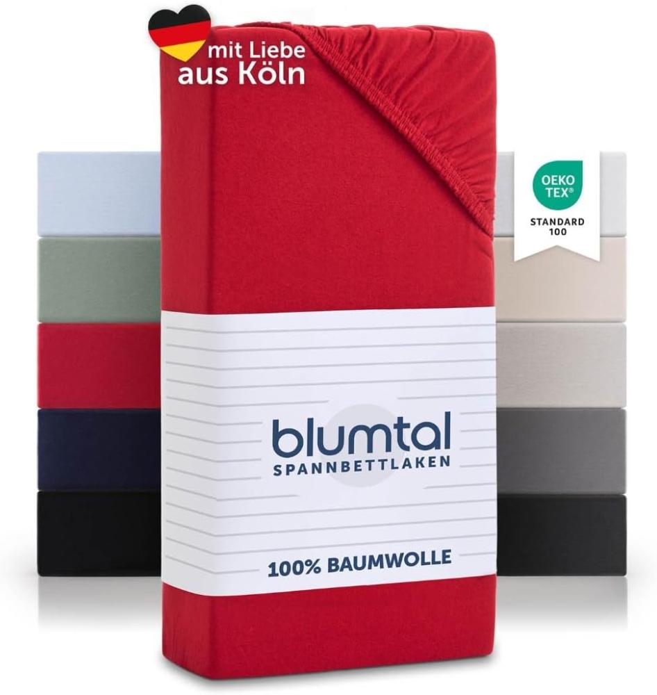 Blumtal® Basics Jersey Spannbettlaken Topper 100x200 cm -Oeko-TEX Zertifiziert, 100% Baumwolle Bettlaken, bis 7cm Topperhöhe, Rot Bild 1